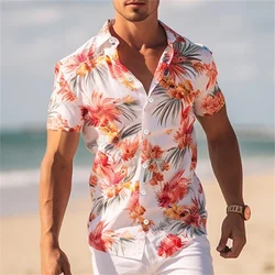 All floral men's short sleeve button down lapel shirts summer casual vacation beach men's gift