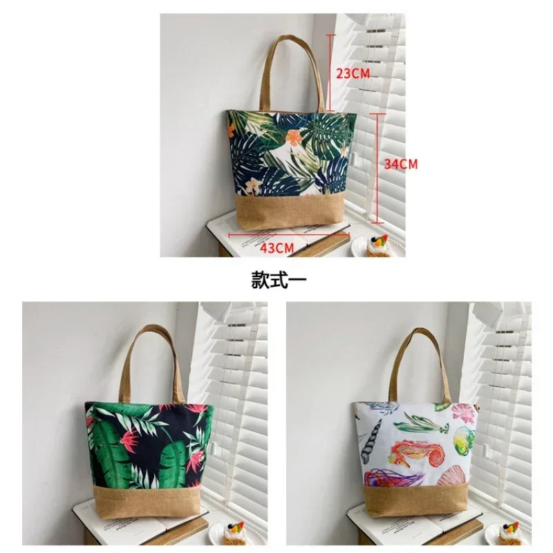 Ladies Casual Flower Printing Canvas Graffiti Shoulder Bag Beach Fashion Folding Women Big Size Handbag Tote