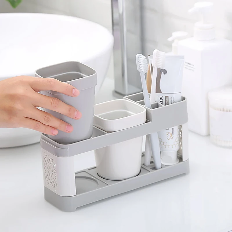 Multifunction Toothbrush Racks Tooth Cup Holders Teeth Vertical Cup Holder Storage Rack Toothpaste Free Punching Brush Set