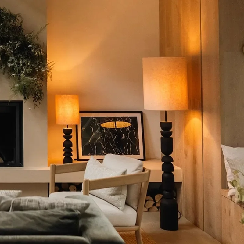

French Medieval Living Room Study Floor Lamp Next To Sofa Solid Wood Retro Log Wind Atmosphere Vertical Floor Lamp