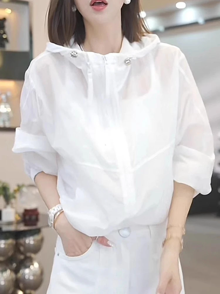 

Korean Sle Casual Lightweight Summer Women's Jaet Transparent Sun Protection Zipper Design ort Length Faionable Outer...