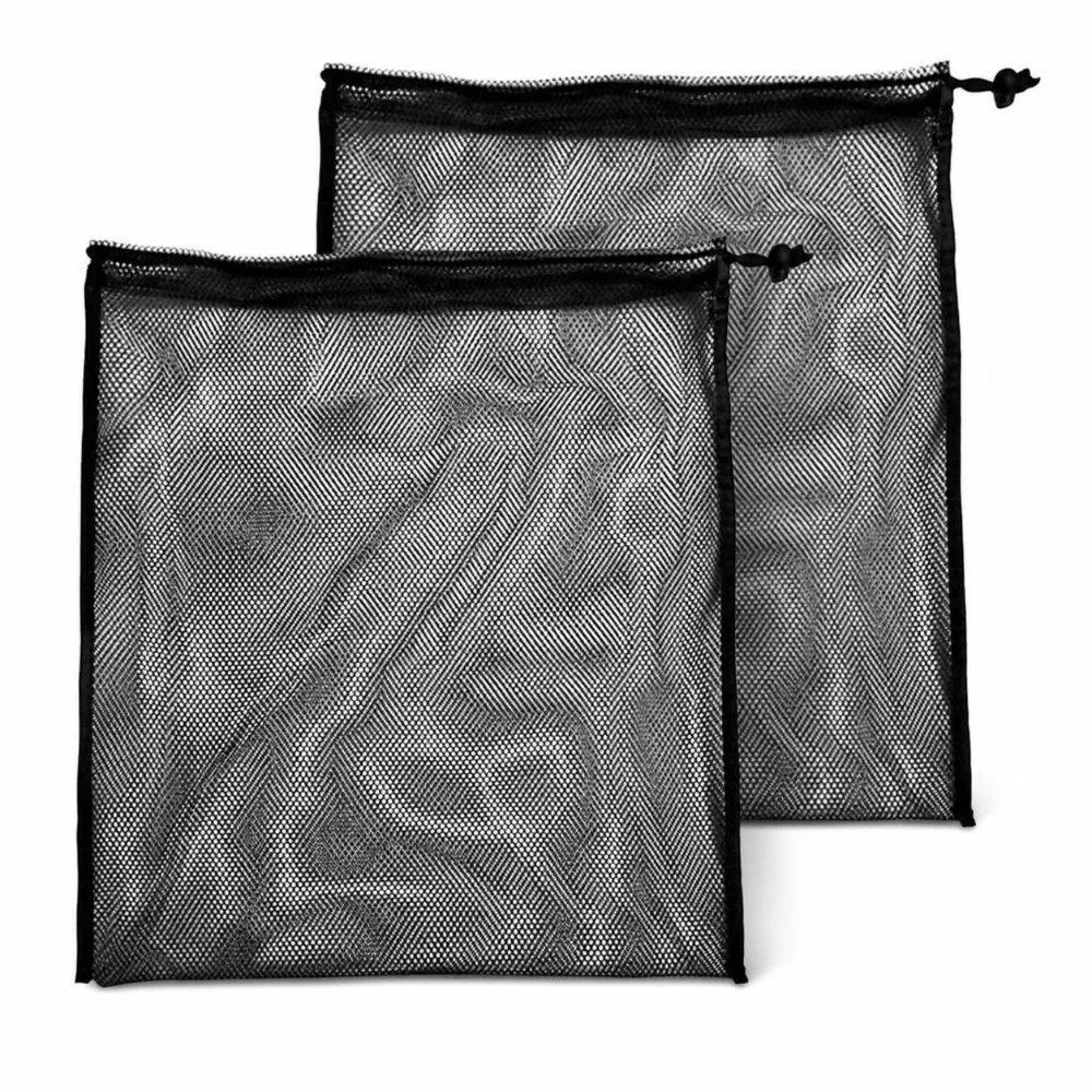 2 Pack Polyester Mesh Drawstring Bag Cord Lock Closure Breathable Sports Equipment Storage Sack Fine Mesh Gym Gear Bag