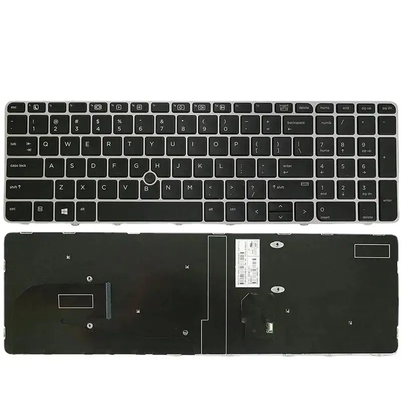 AS. Replacement US backlight keyboard for HP EliteBook 850 G3 850 G4 755 G3 755 G4 laptop silver frame with Pointer