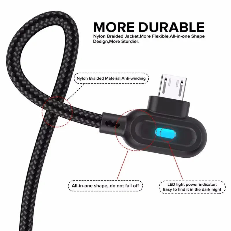 Olaf 90 Degree Elbow USB Type C Cable Fast Charging USB C Cable For Samsung Xiaomi Huawei Android Phone USB A To Micro USB Cable