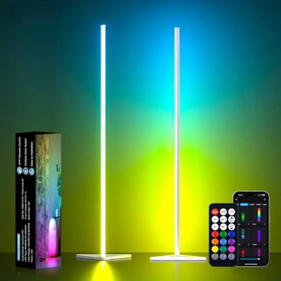 

Corner Floor Lamp Synced Lights LED Control Floor Lamp RGB Light 56" Smart LED Corner Lamp App and Remote for Living Room Gamin