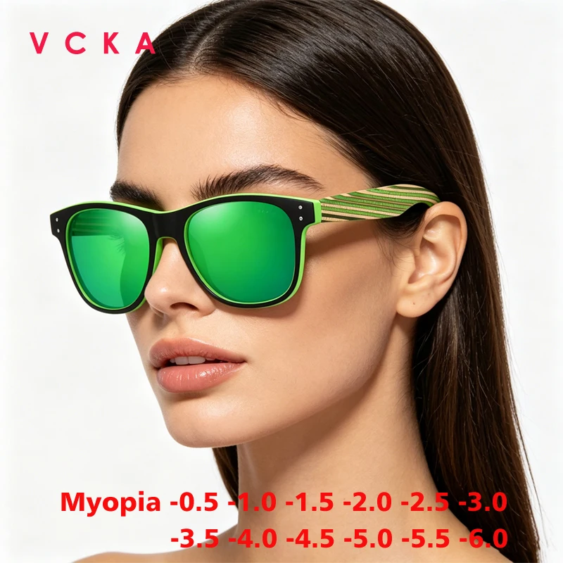 VCKA Fashion Myopia Frames Sunglasses Men Women Polarized Delicate Custom Prescription Optics Handmade Wood Eyewear -0.50 to -10