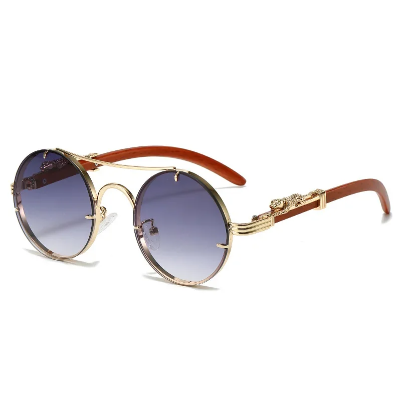 

Vintage Metal Round Sunglasses Men Luxury Gold Leopard Wooden Frame Stylish Outdoor Women Trendy Oval Shades Oculos de sol 2024