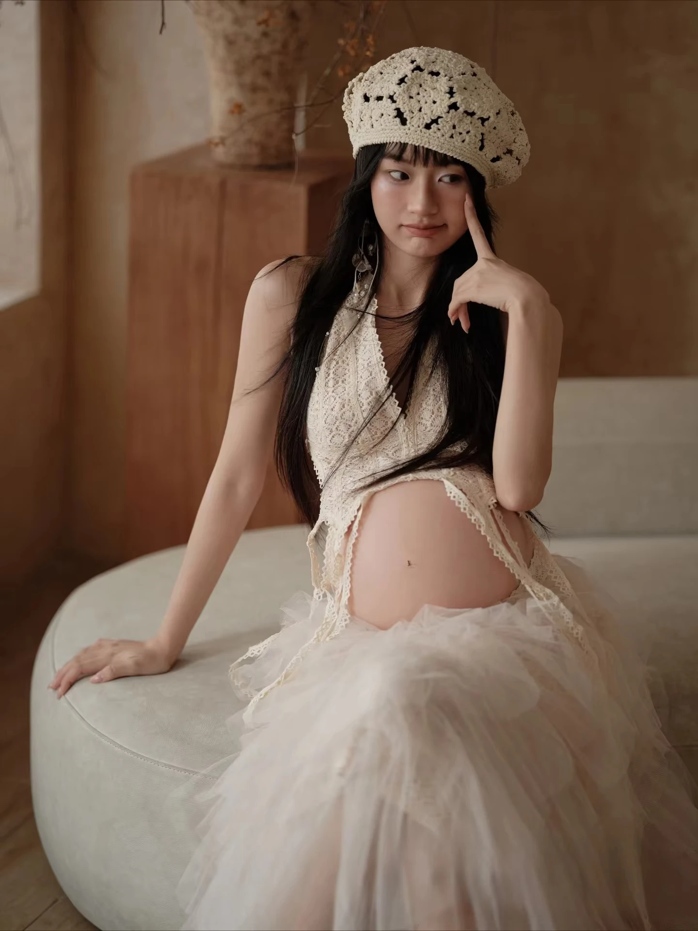 Women Photography Clothing Lace V-neck Top with Skirt 2pcs Maternity Dresses Sleeveless Pregnancy Dress Studio Photoshoot Props - view 6