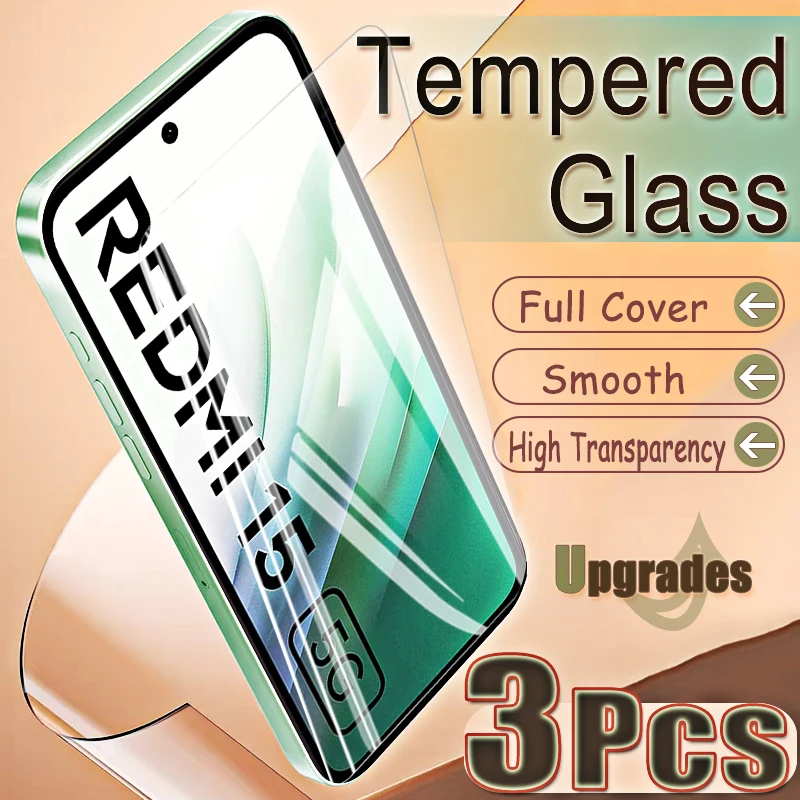 3PCS 9H Fingerabdruck-Entsperrschutz aus gehärtetem Glas für Redmi 15 Redmi15 Anti-Explosion Clear Screen Protectors HD Film Full Cover