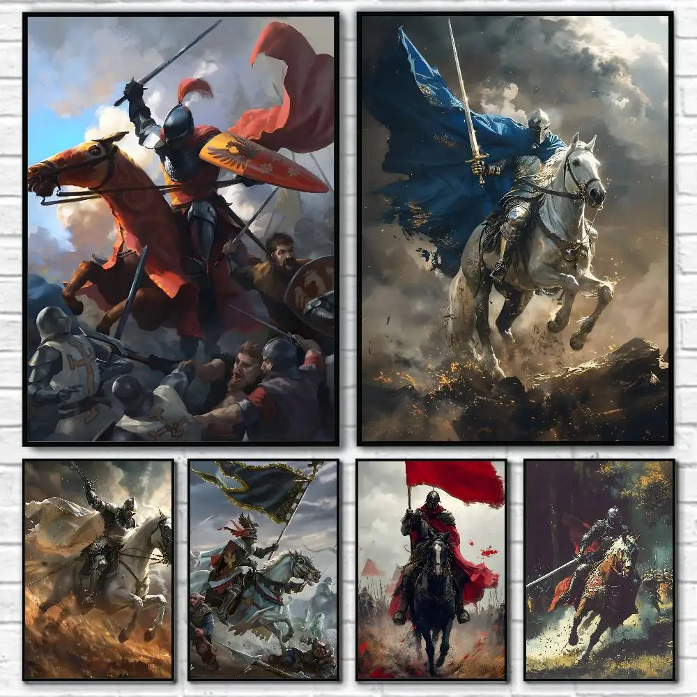 Ancient Roman Wars Handsome White Horse Knight War Posters HD Print Vintage Wall Art Decor for Home Study Room