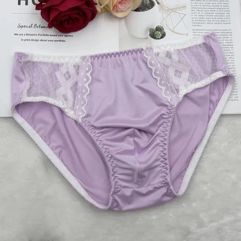

Mens Sissy Lace Soft Bikini Briefs Cross-dressing Underwear Underpants Gay Convex Pouch Panties Sexy Underwear Mens Briefs
