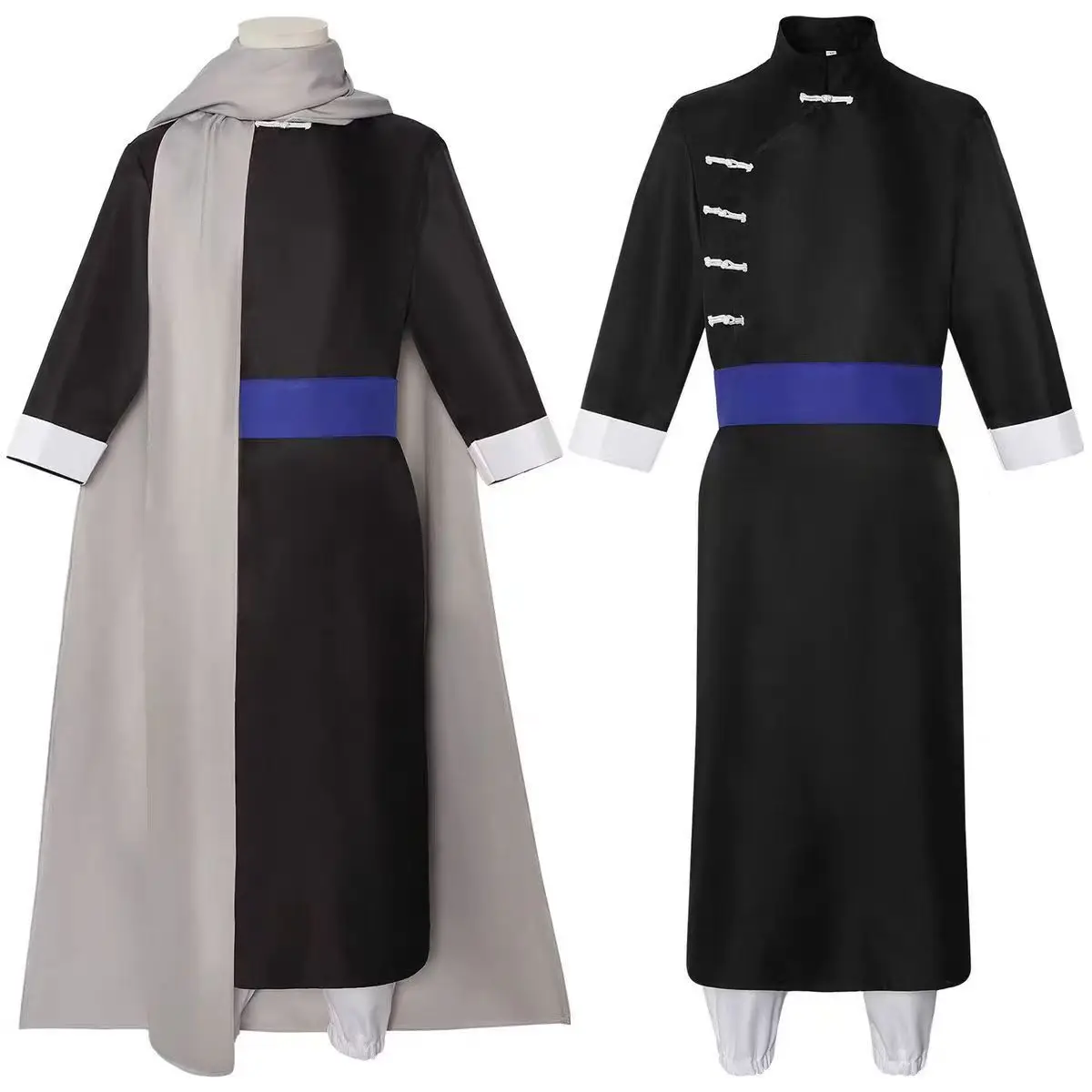 

Gintama Kamui Cosplay Costume Anime Style Black Long Rob With Grey Cloak Full Set For Comic Con Halloween Carnival Party