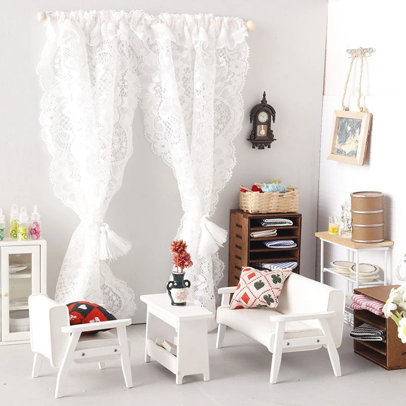 Rideau en dentelle miniature pour maison de poupée 1/12, décoration de chambre à coucher, accessoires pour maison de poupée, micro-scène, accessoires photo