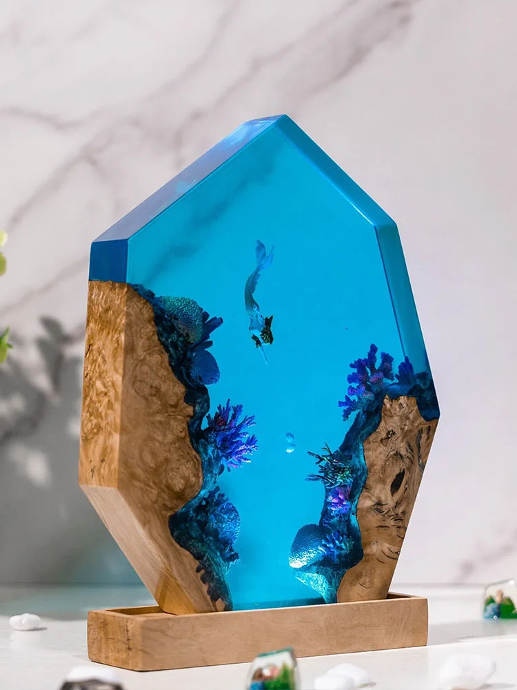 عناصر مخصصة الراتنج الجدول ضوء الخيال العالم حورية البحر LED ضوء الليل الإبداعية الفنية غرفة الديكور مصباح USB تهمة #5