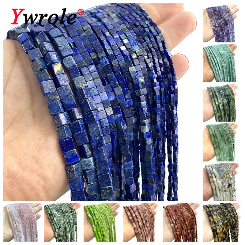 2 3 4MM Natural Stone Cube Lapis Lazuli Turquoise Jade Quartz Square Spacer Beads do tworzenia biżuterii DIY Akcesoria do bransoletek