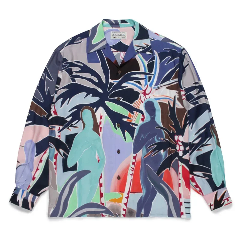 

2024 Casual WACKO MAR Long Sleeve Lapel Shirts Men Woman Coconut Tree Pattern Autumn Hawaii Tops