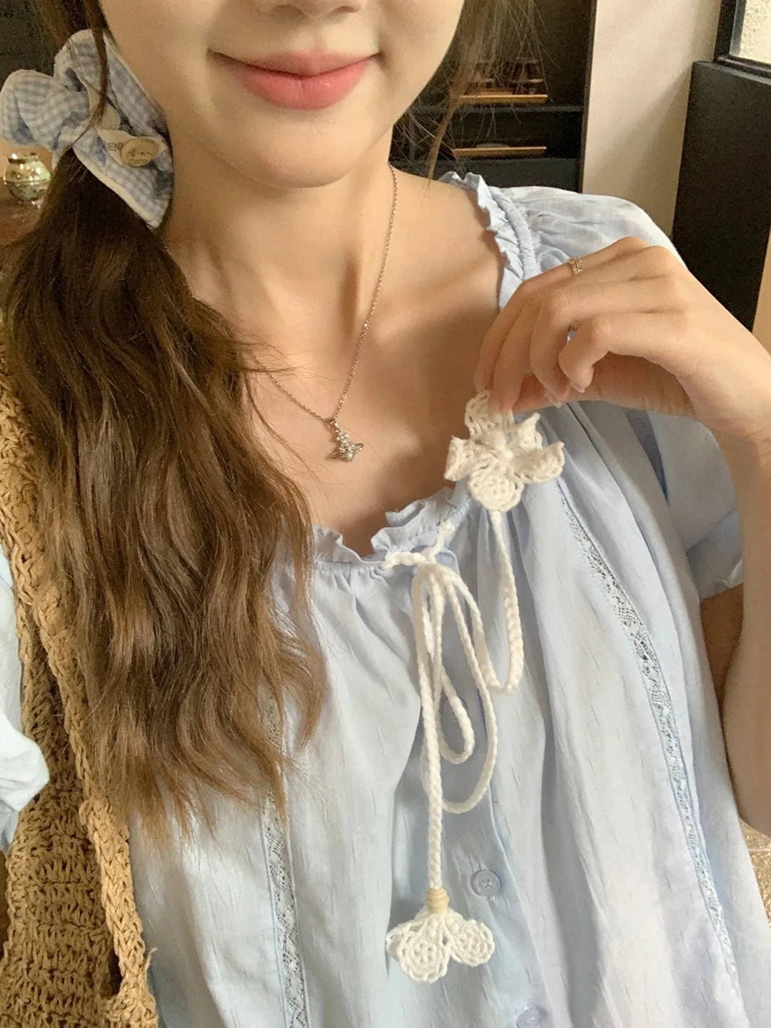 

Женская свободная блузка Lu Loose с рукавами-фонариками в корейском стиле, нежная, весенняя, новая модная повседневная универсальная модель из дышащего хлопкового смесового материала