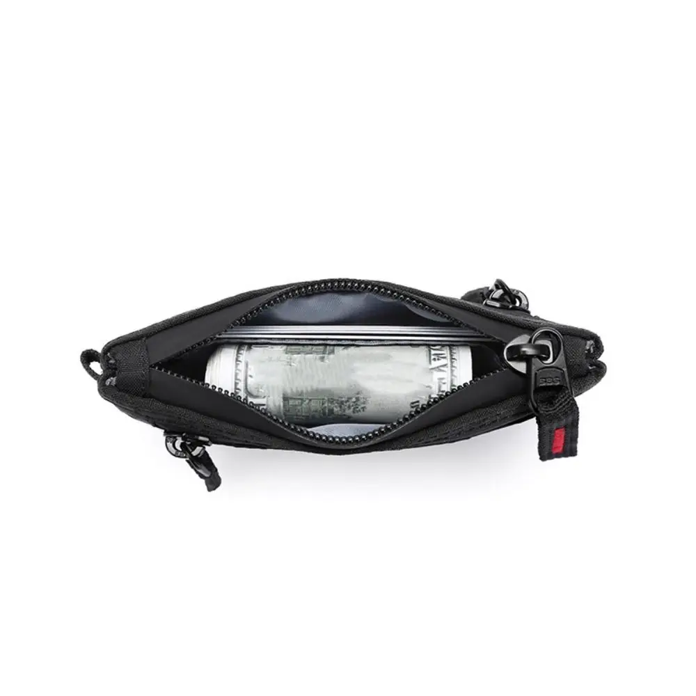 메쉬 다기능 남성용 지갑 도난 방지 카라비너 ​​RFID 신용 카드 홀더 키 체인 지퍼 나일론 동전 지갑 여행 액세서리