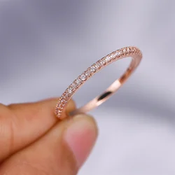 Single Row Small Round Stone Wedding Band Rings For Women Rose Gold Color Simple Fashion Stackable Thin Ring Engagement Jewelry