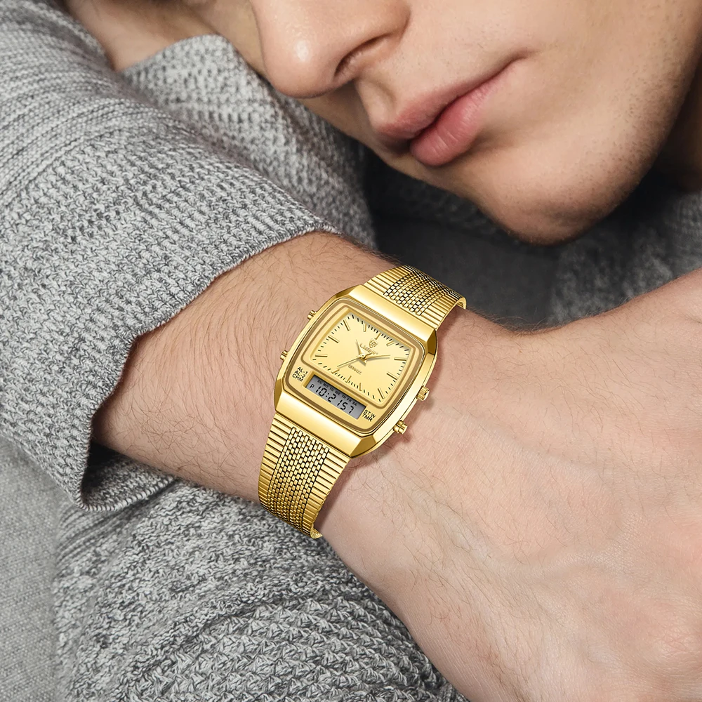 LIEBIG Men Luxury Dual Display Time Quartz Watches Women Outdoor Sports Week Waterproof Digital Wristwatches Fashion Lady Watch