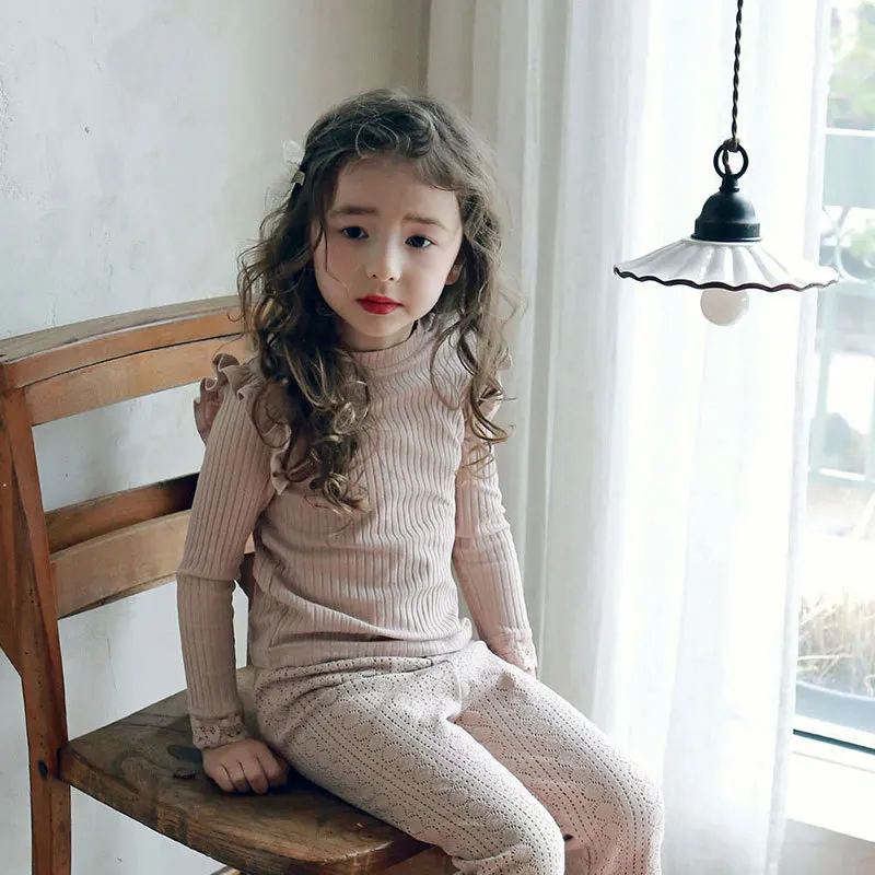 Children Clothing Kids 2024 Spring Autumn T-shirt Korean Style Girls Lace Long Sleeve Solid Color Casual Simple T Shirt Top