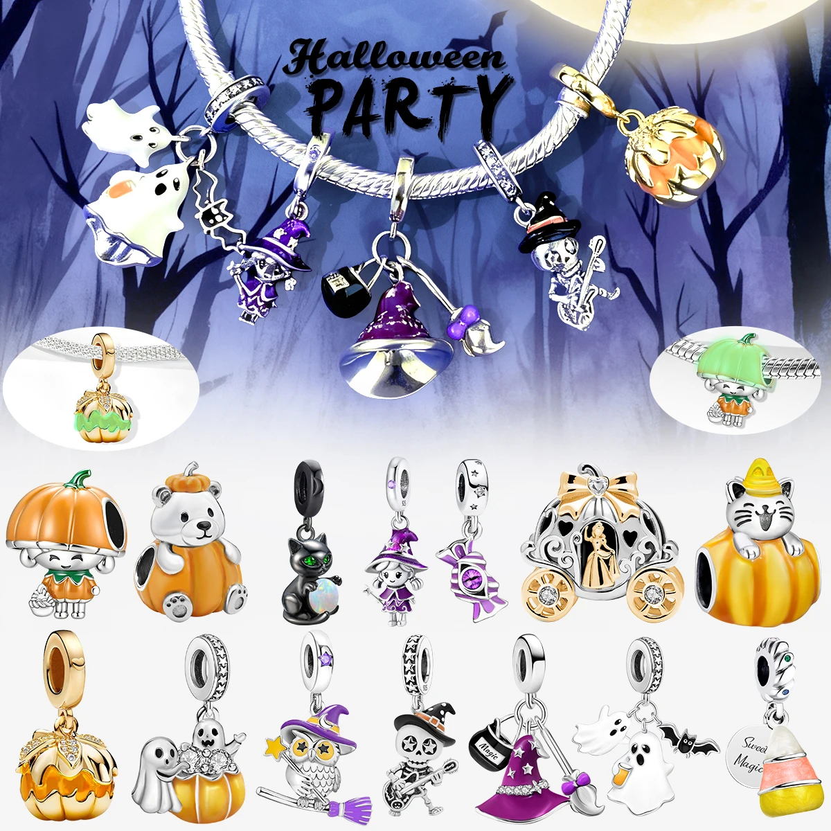 925er Sterlingsilber, Monster-Halloween-Serie, Fledermausgeist, passend für DIY-Armbänder, Armreifen, Geschenk für hochwertigen edlen Schmuck