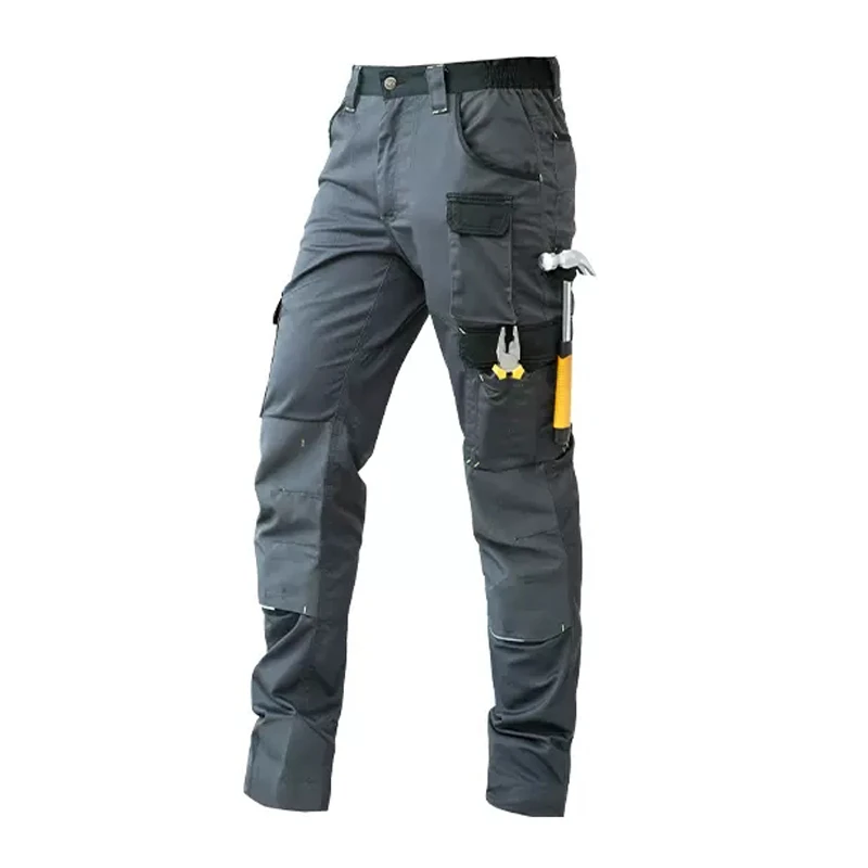 Labor Pants Grey Work Pants Men Construction with Kneepads Working Pants with Tools Pockets