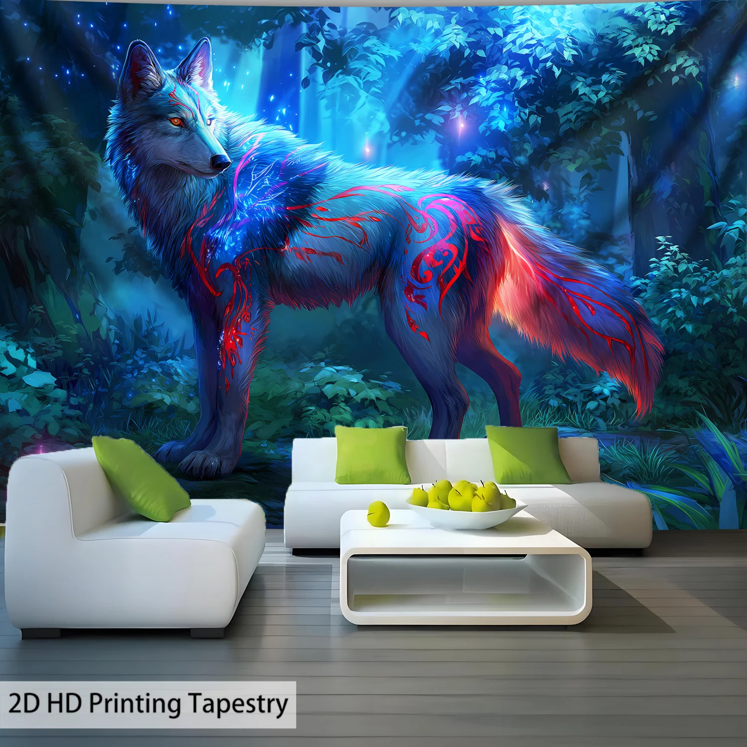 نسيج VIKAMA عالي الدقة: غابة ممتعة وولف أزرق وأرجواني متدرج جدار الفن الغامض ديكور الغرفة موضوع #4