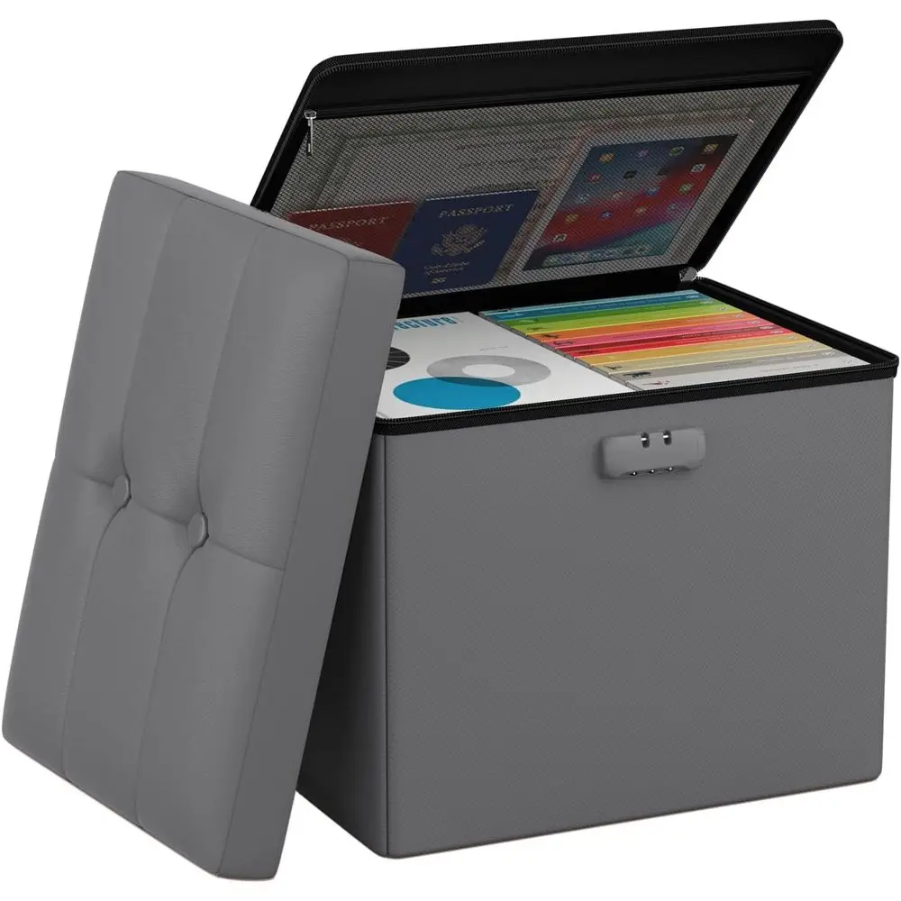 

Small Ottoman with Storage, 17 x 13 x 13 inch ireproo Sae olding Ottoman with Lock or Important Documents, Waterproo oot Rest St