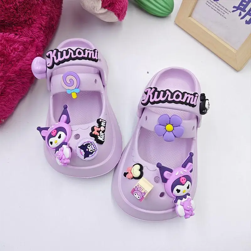 Girls Kawaii Slippers Sanrio Kulomi Summer New Cartoon Anime Fashion Mid Large Children Eva Non Slip Slippers Home Flip Flops