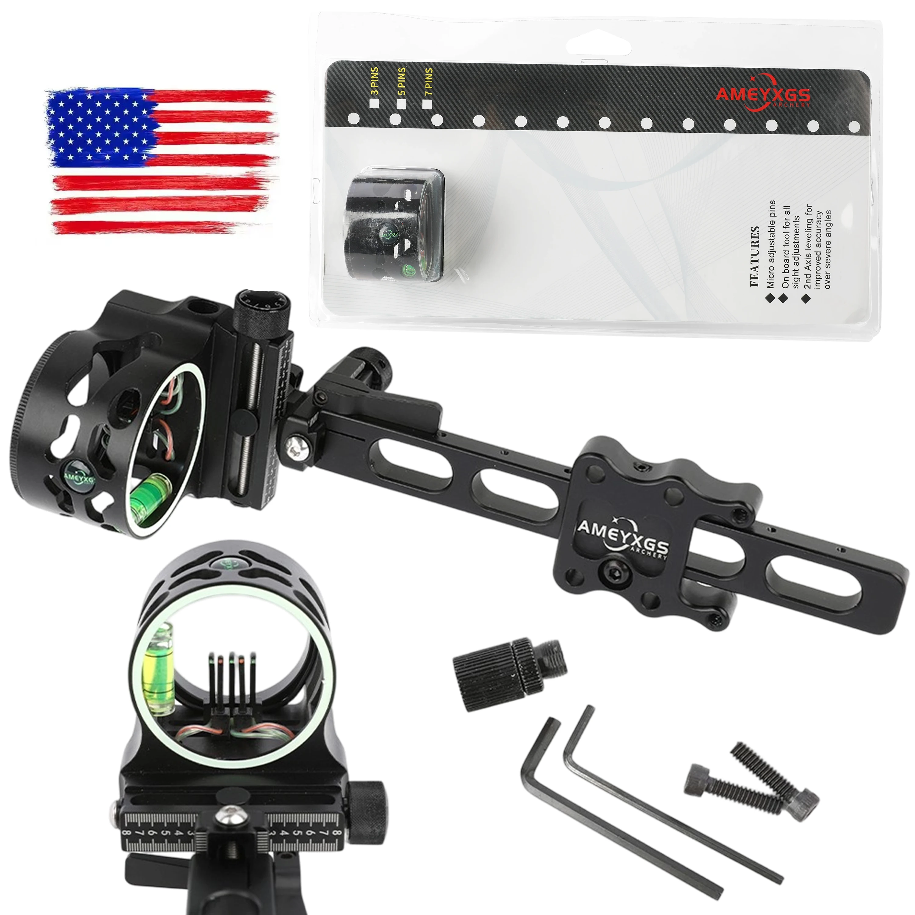Compound Bow Sight 5 Pin Fiber Optic - Visée de tir à l'arc à