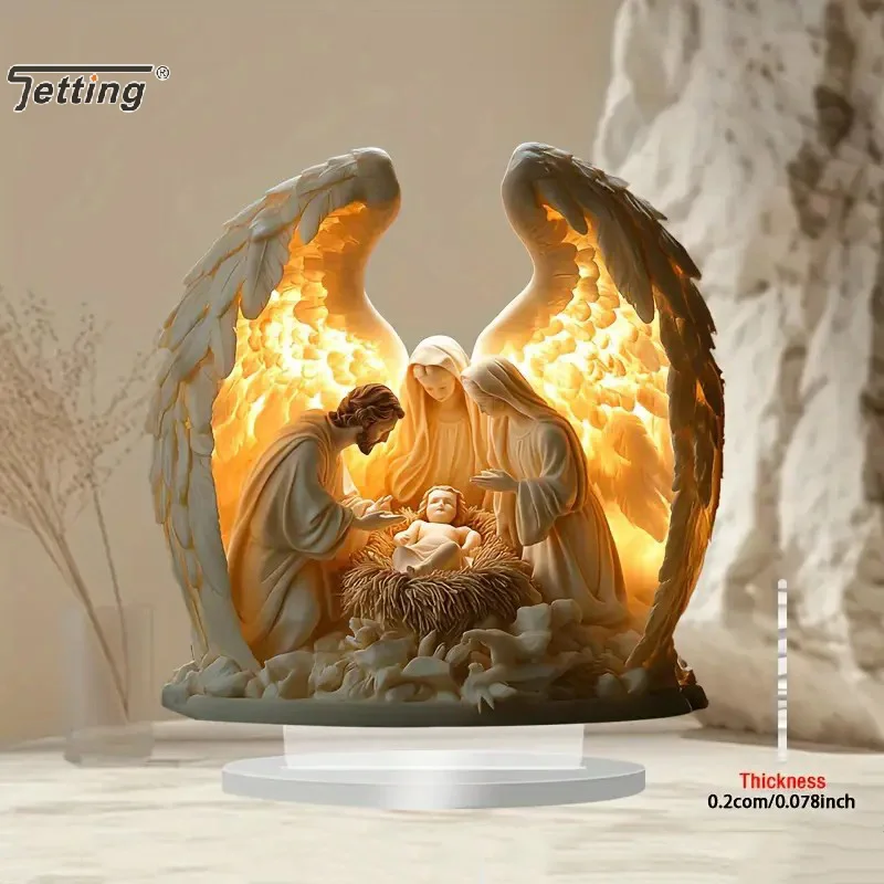 2026 جديد المهد يسوع الولادة المشهد عيد الميلاد الجدول محور ملحق 2D شقة الاكريليك للمنزل مكتب الديكور حزب الحلي #2