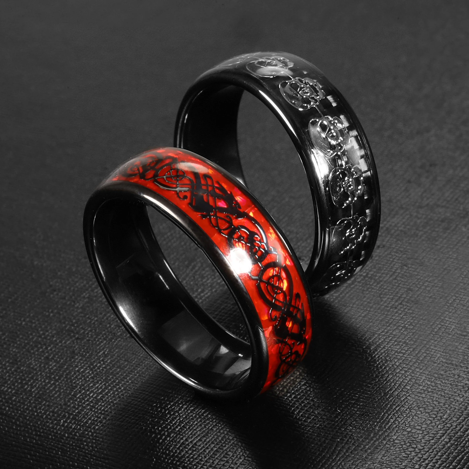 7MM  Skull Carbon Fiber Band Epoxy CUID Chip Ring or Fashion Dragon Pattern Metal Band T5577 Chip Ceramic Finger Ring