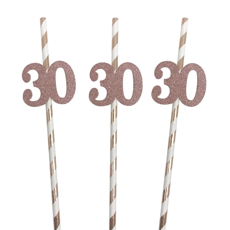 10Pcs Rosegold 18 21 30 40 50 60 Year Old Straws Adult Happy Birthday Party Decoration Women Men 30th 40th Anniversary Supplies