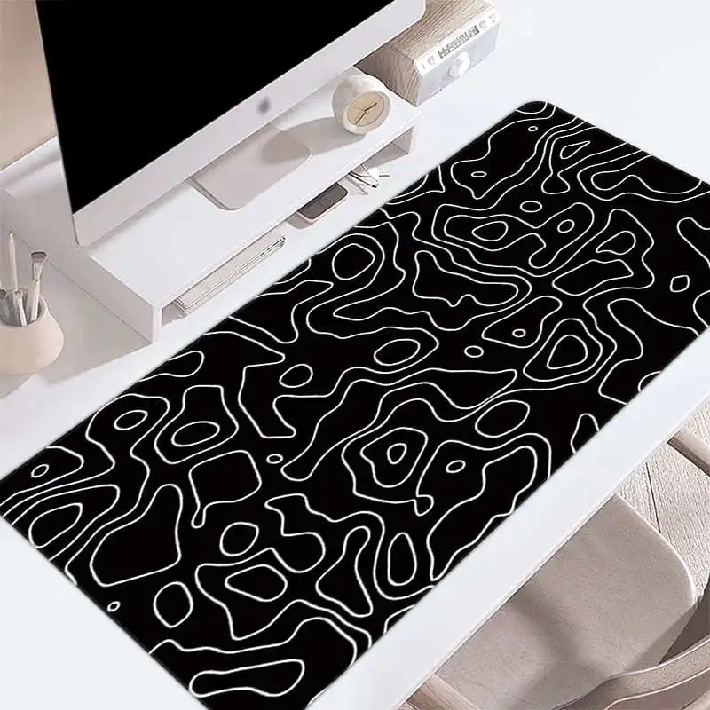 

XXL Desk Mat Black And White Strata Liquid Mousepad Large Abstract Mouse Pad Gaming Deskmat With Lockedge