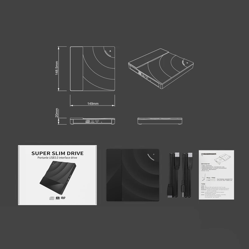 External CD DVD-RW Burner USB 3.0 Mobile Optical Drive Playback Computer Notebook External Drive External Slim Disk Reader