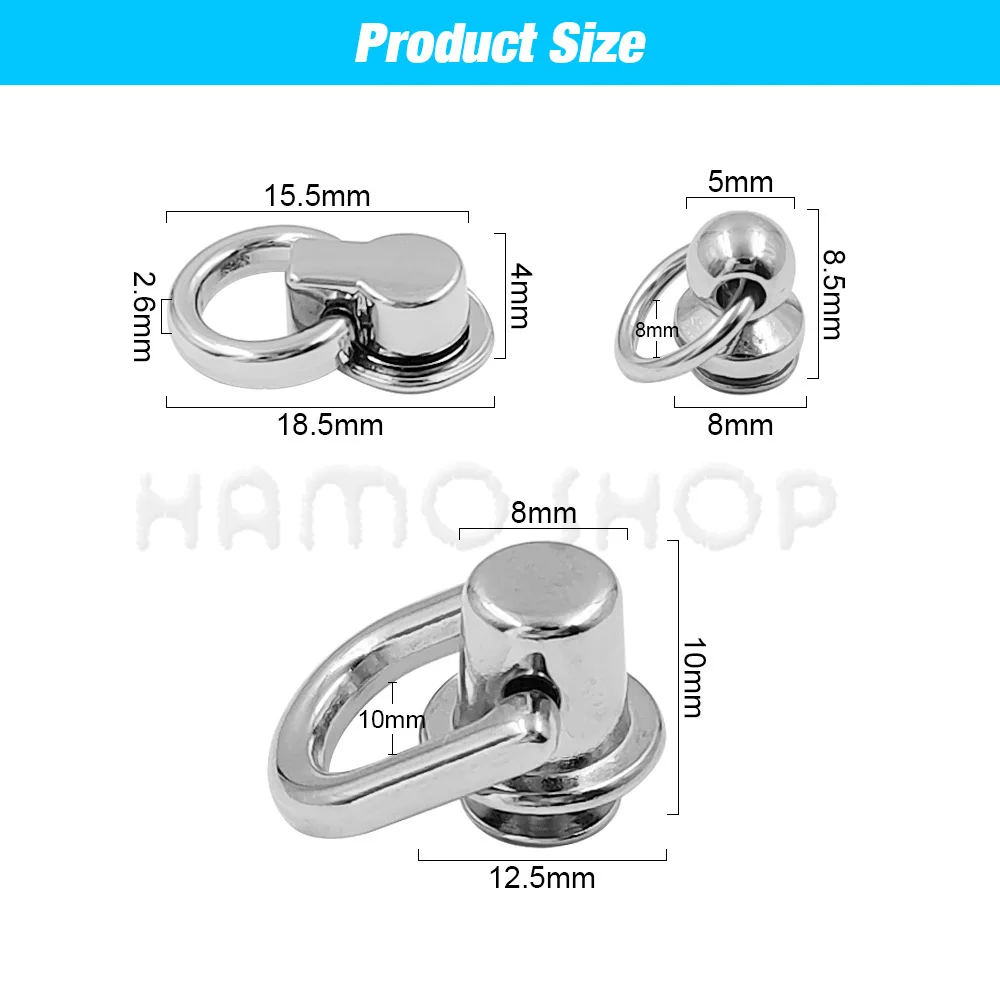 4pcs Metal Rotating Head Belt Ring Bag Screwback Clothes Buckle Ring Removable For Leathercraft Phone Case Hardware Accessories