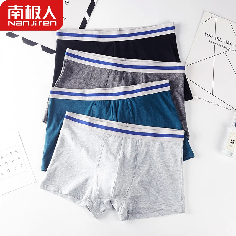 

Nanjiren Men Underwear Healthy Skin Boxer Pure Cotton Solid Underpants Breathable Sweat Absorbent Soft Durable 4pcs Male Panties