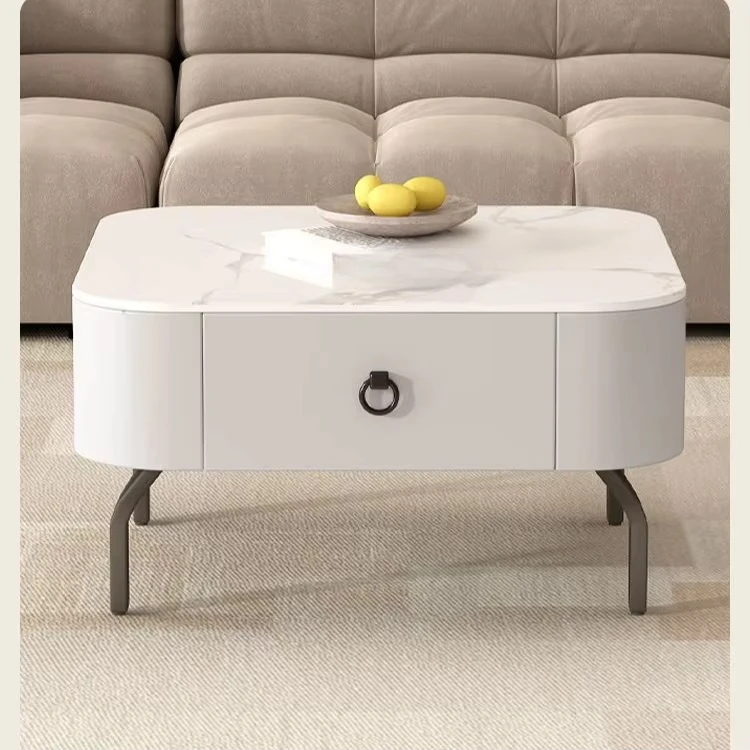 Coffee table living room furniture marble countertop wood frame simple modern luxury small apartment