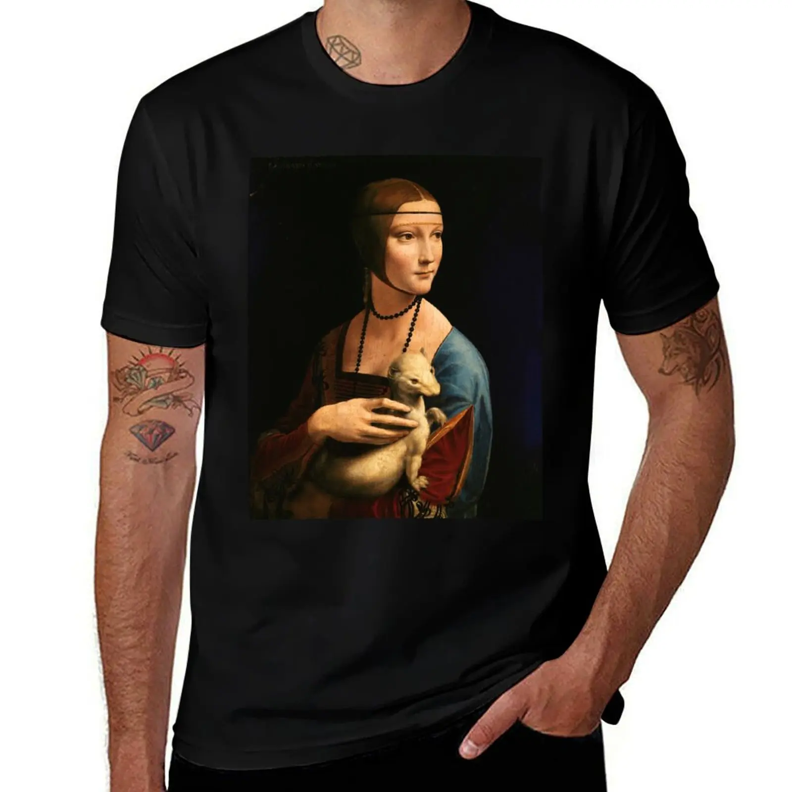 

Leonardo da Vinci Lady with an Ermine T-Shirt custom t-shirts valentines clothes quick drying Luxury man mens t shirts pack
