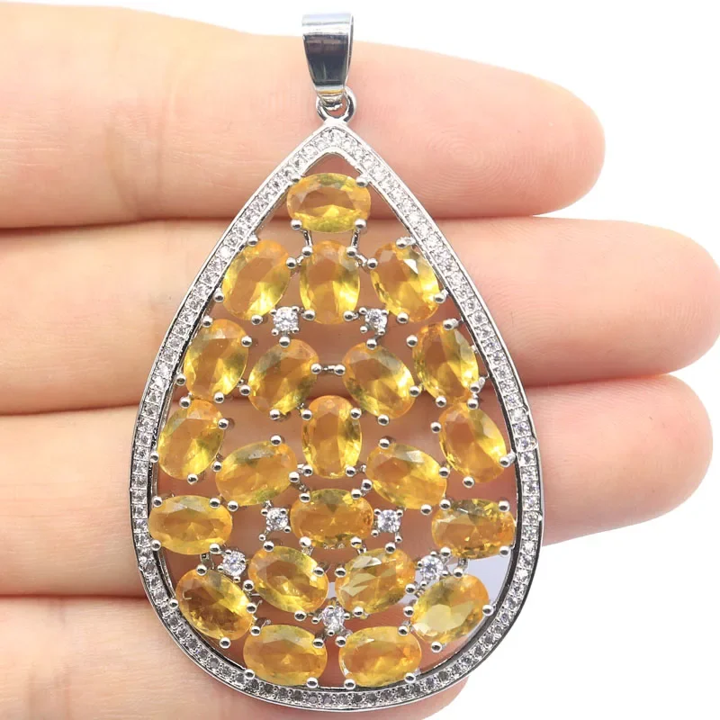 11.5g Customized 925 SOLID STERLING SILVER PENDANT Big Size Golden Citrine Tourmaline Kunzite Green Tsavorite Garnet CZ Women