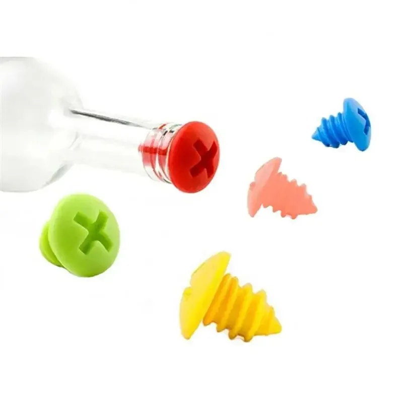 5pcs Silicone Wine Stopper Screw Shape Wine Bottle Cap Creative Wine Accessories Home Party Use Food-grade Kitchen Gadget