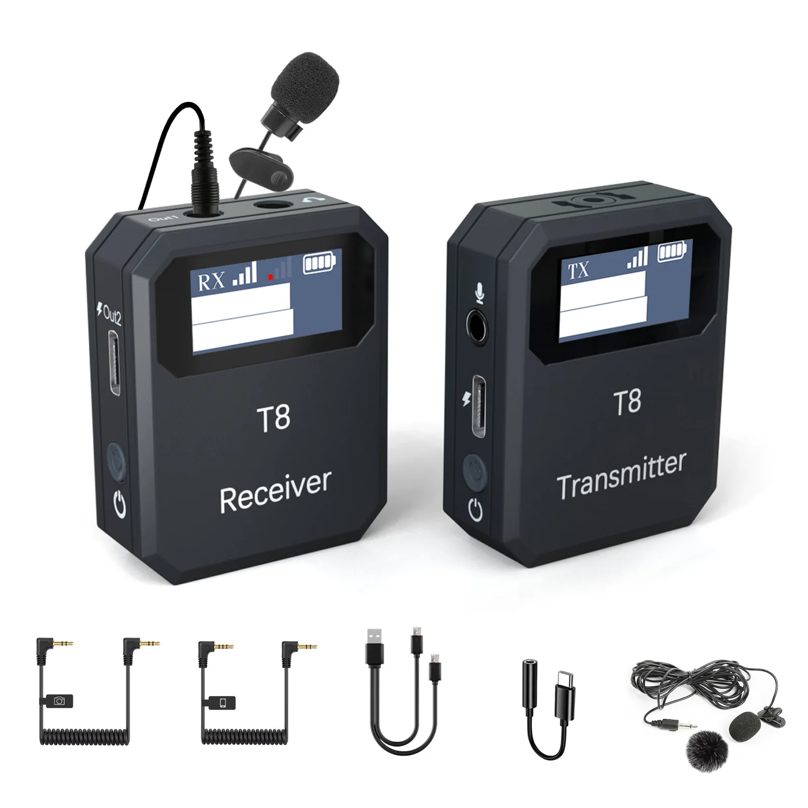 

T8 wireless lavalier microphone intelligent noise cancelling microphone recording outdoor live broadcast wireless microphone