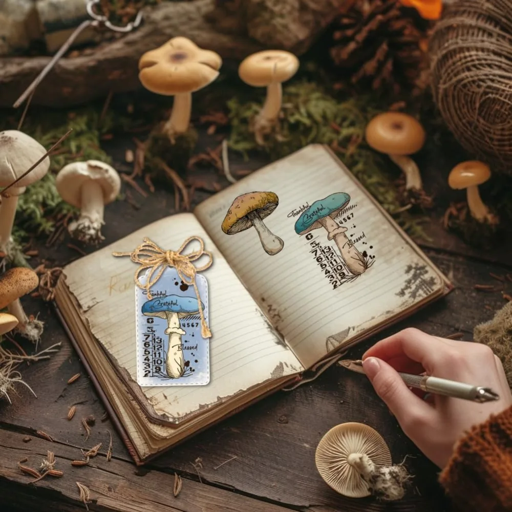 Vintage Mushrooms Clear Stamps Retro Texture Silicone Clear Stamp Seals Greeting Words Transparent Stamps for DIY Scrapbooking