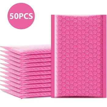 50pcs Bubble Mailers Padded Envelopes Pearl Film Gift Present Mailing Envelope Bag Lined Mailers Self Seal Pink for Book Magazine