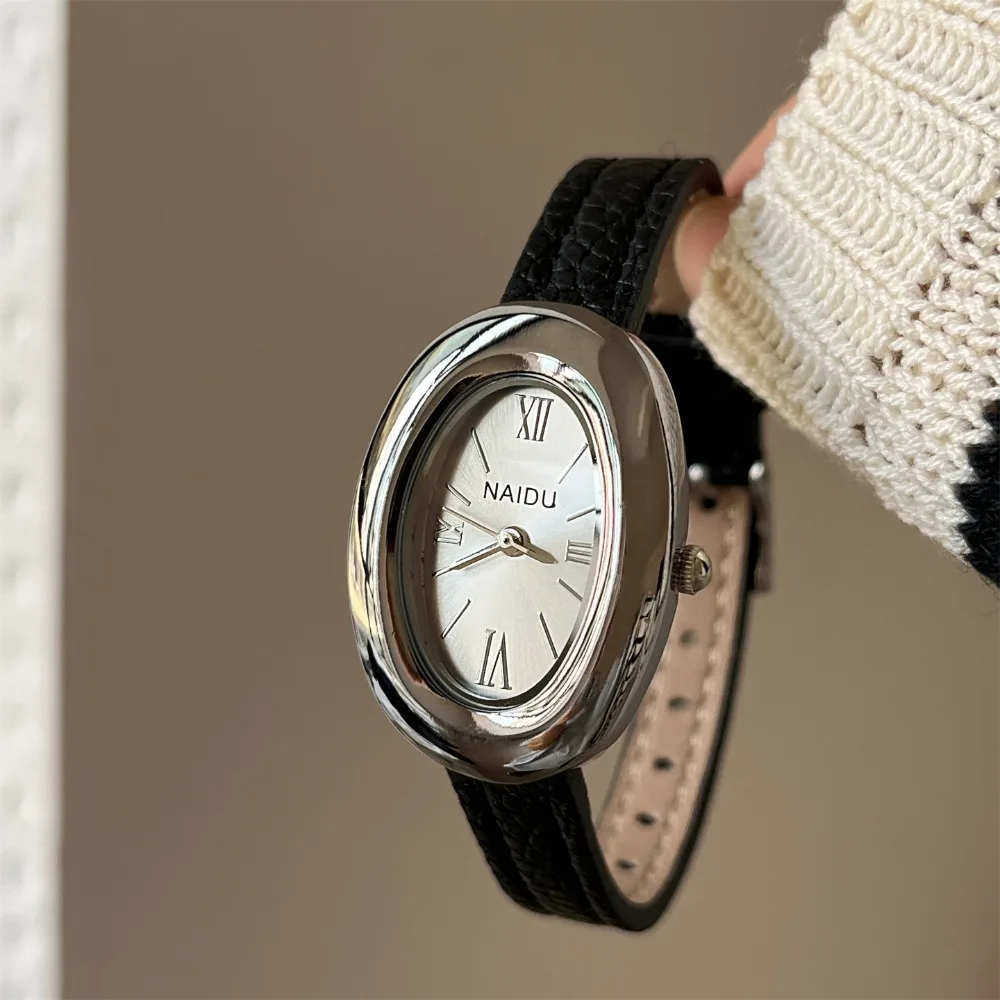 Goose Egg Shape Luxury Women Quartz Watch Soft Leather Strap Casual Vintage Oval Ladies Watches Durable Female Wristwatch
