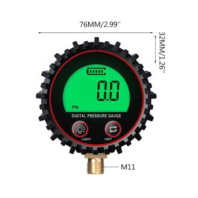 Digital Air Pressure Gauge with LED Light M11 Screw Thread 0-255 psi Accuracy 1% Tire Pressure Gauge