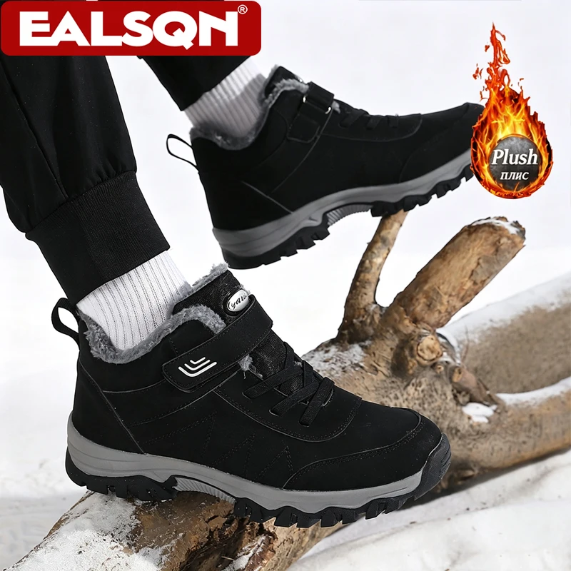 Plus Size Couple Winter Snow Boots For Men Thick Fleece Lined Warm Cotton Shoes Cold‑Resistant Anti‑Slip Outdoor Ankle Boots