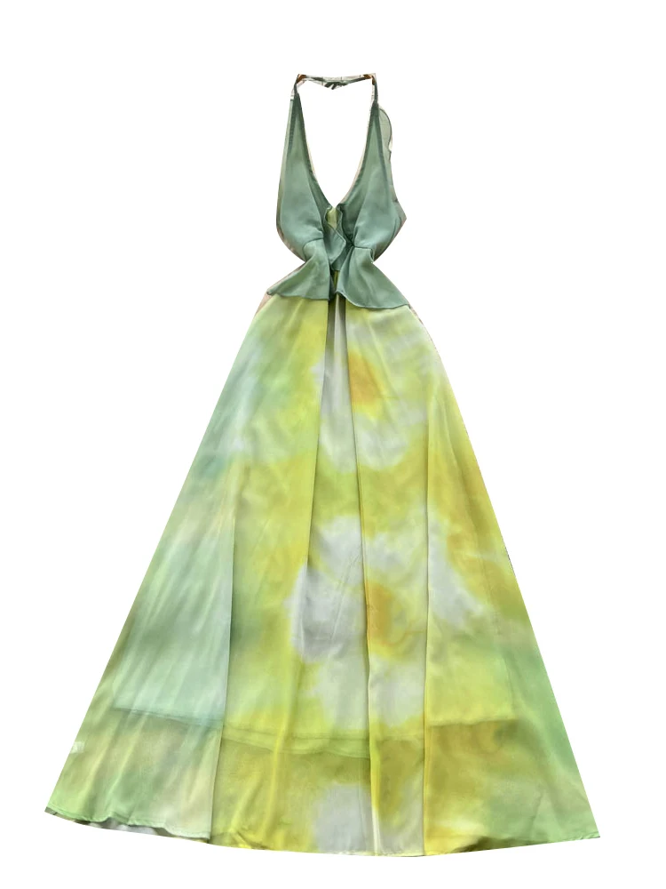 Beach Vaion Sle Dyed Print Maxi Dr Women's High Waist A-Line Summer Skirt No Sve Ne Hanging Gown Commute Ready