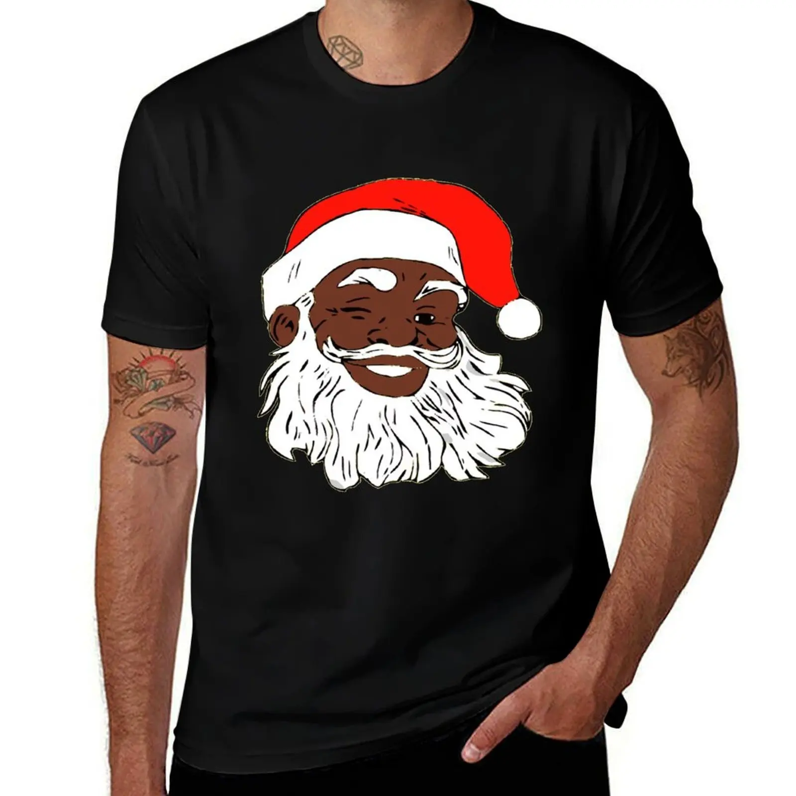 Winking Black Santa Claus Christmas XMAS T-Shirt Cool Feeling Summer Tee Shirt T-Shirt